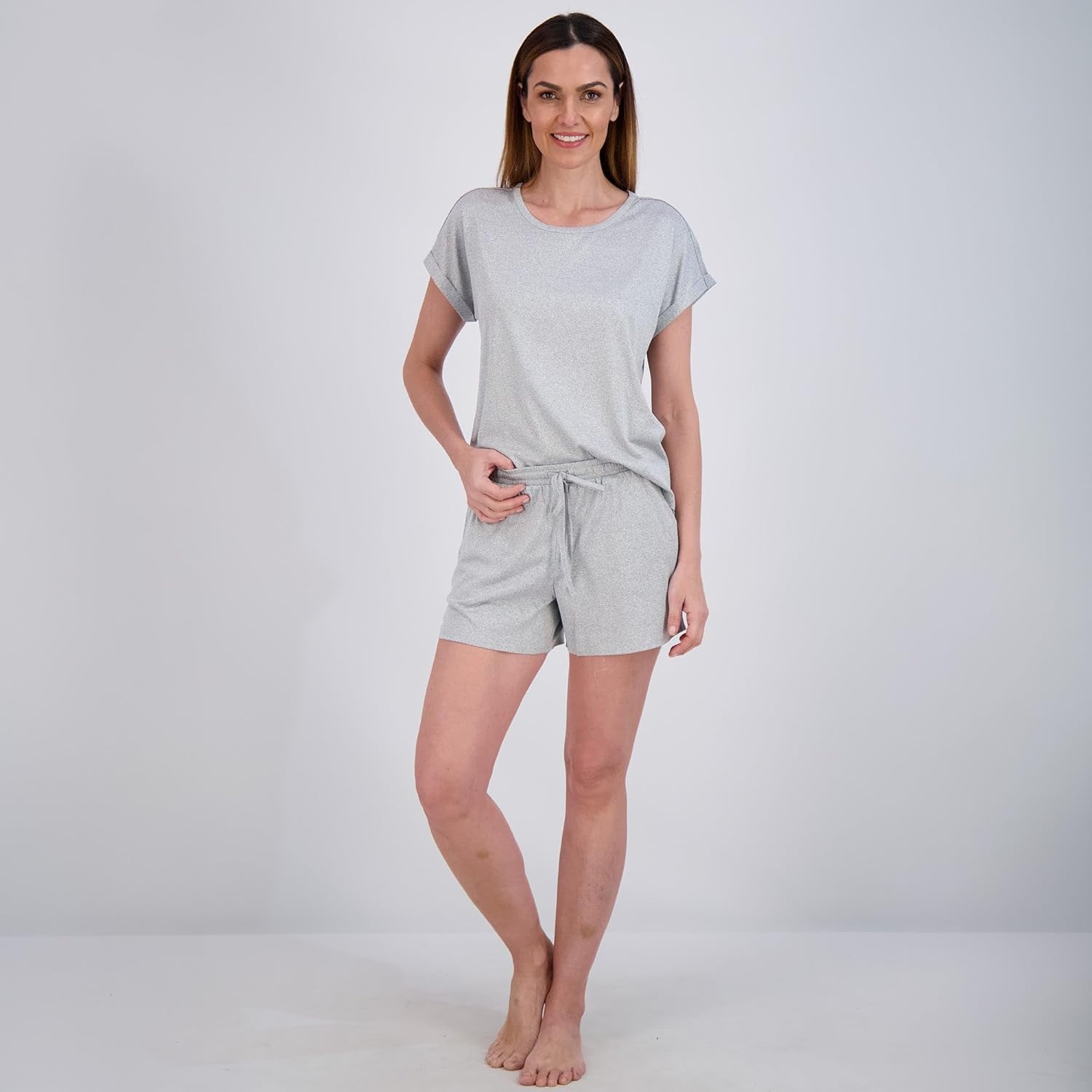 image:imageLucky Brand Womens 2 Piece Pajama Set Roll Sleeve Top amp Shorts Casual Sleepwear and Loungewear Cozy Soft PjsLight Heather Grey
