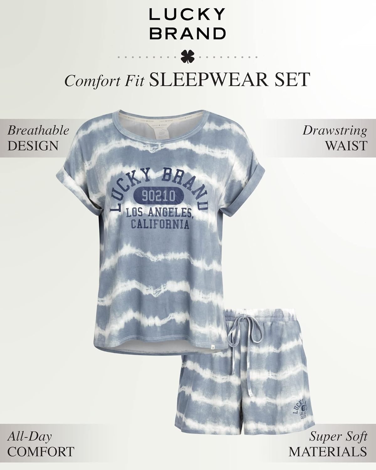 image:imageLucky Brand Womens 2 Piece Pajama Set Roll Sleeve Top amp Shorts Casual Sleepwear and Loungewear Cozy Soft PjsOcean Tie Dye