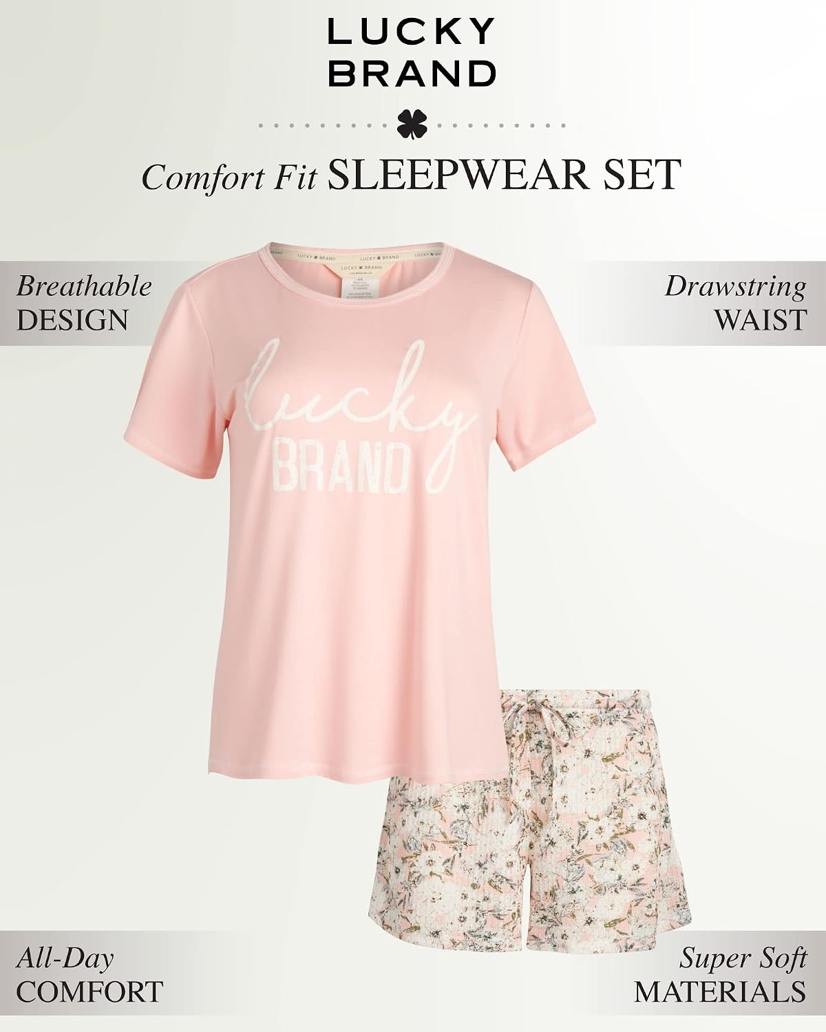 image:imageLucky Brand Womens 2 Piece Pajama Set Roll Sleeve Top amp Shorts Casual Sleepwear and Loungewear Cozy Soft PjsPeach