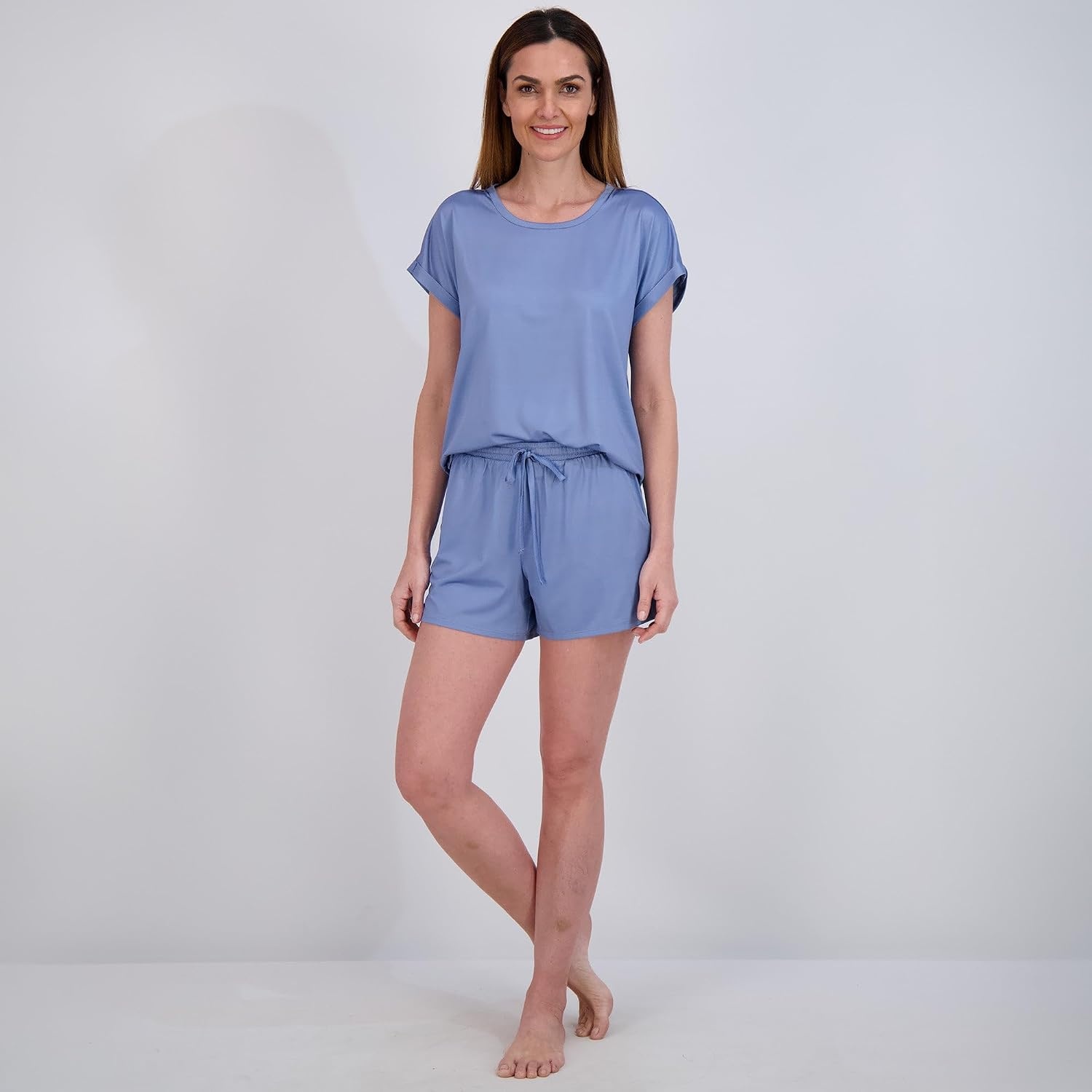 image:imageLucky Brand Womens 2 Piece Pajama Set Roll Sleeve Top amp Shorts Casual Sleepwear and Loungewear Cozy Soft PjsStonewash Blue