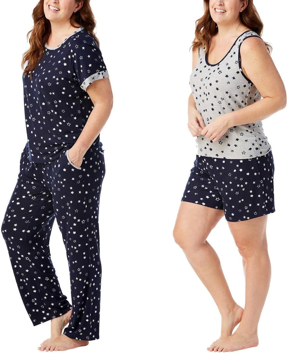 image:imageLucky Brand Womens Pajama Set 4 Piece Sleep Shirt Tank Top Pajama Pants Lounge Shorts SXLStars