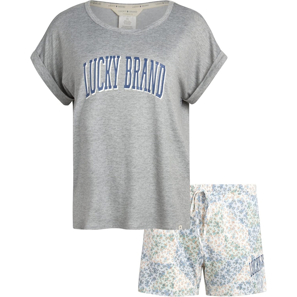 image:imageLucky Brand Womens 2 Piece Pajama Set Roll Sleeve Top amp Shorts Casual Sleepwear and Loungewear Cozy Soft PjsAztec Ditsy Print