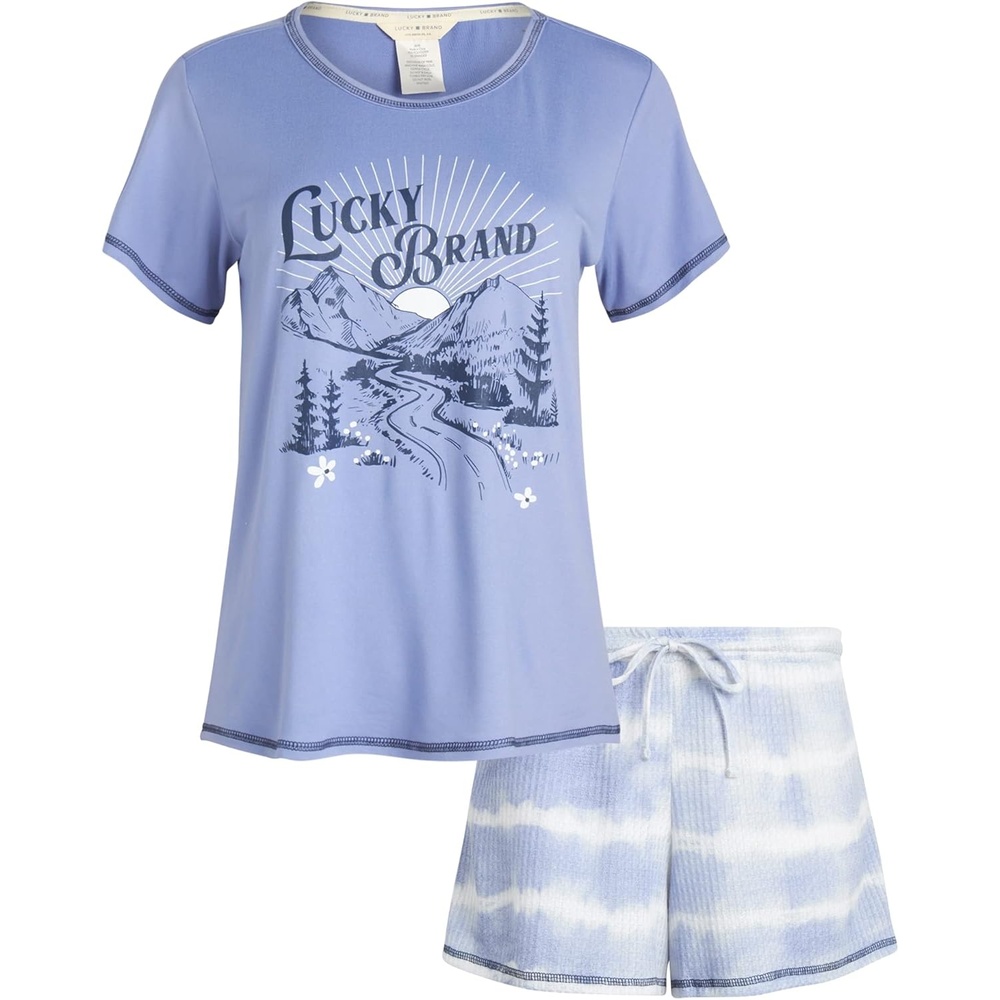 image:imageLucky Brand Womens 2 Piece Pajama Set Roll Sleeve Top amp Shorts Casual Sleepwear and Loungewear Cozy Soft PjsBlue Tie Dye