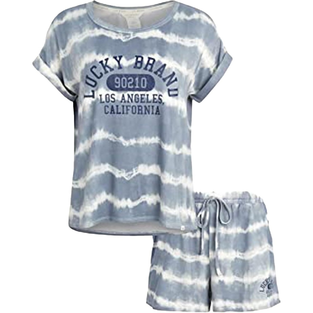 image:imageLucky Brand Womens 2 Piece Pajama Set Roll Sleeve Top amp Shorts Casual Sleepwear and Loungewear Cozy Soft PjsOcean Tie Dye