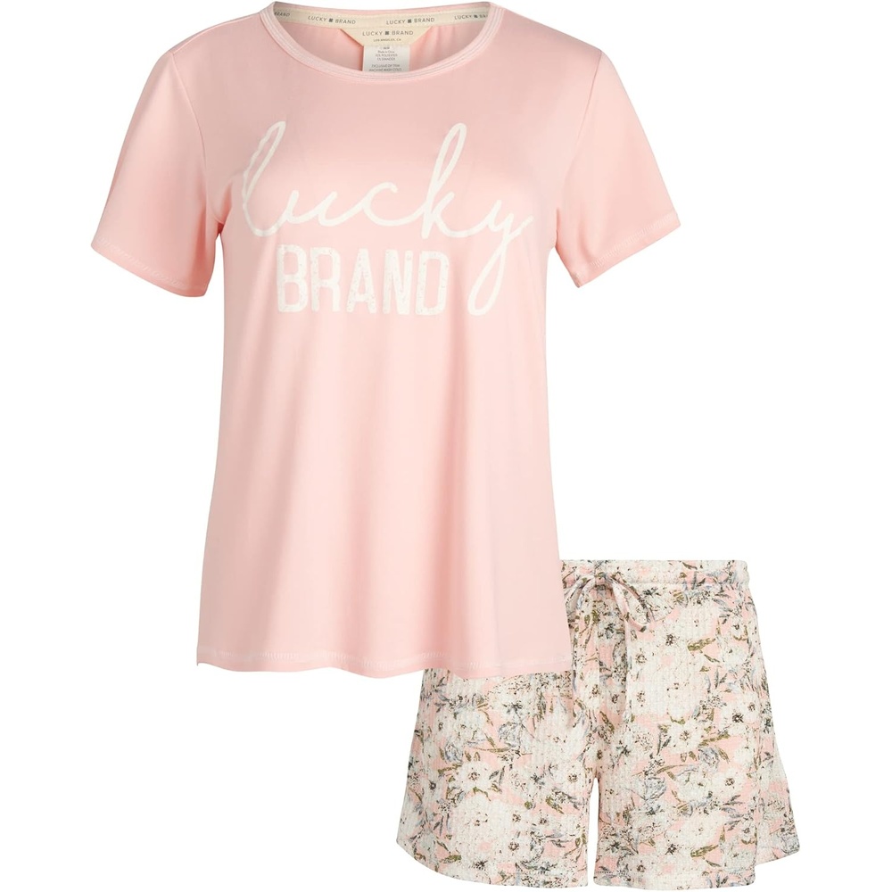 image:imageLucky Brand Womens 2 Piece Pajama Set Roll Sleeve Top amp Shorts Casual Sleepwear and Loungewear Cozy Soft PjsPeach