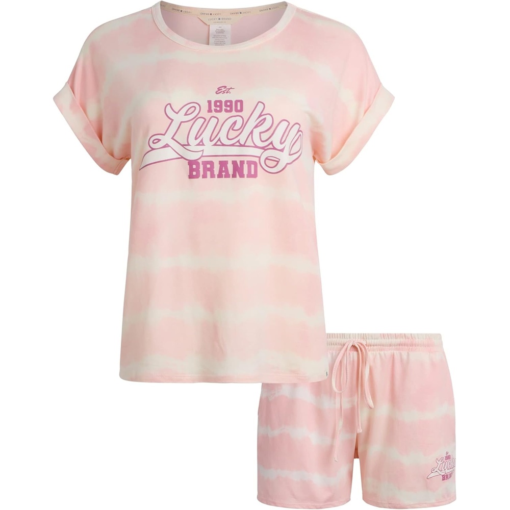 image:imageLucky Brand Womens 2 Piece Pajama Set Roll Sleeve Top amp Shorts Casual Sleepwear and Loungewear Cozy Soft PjsPink Tie Dye