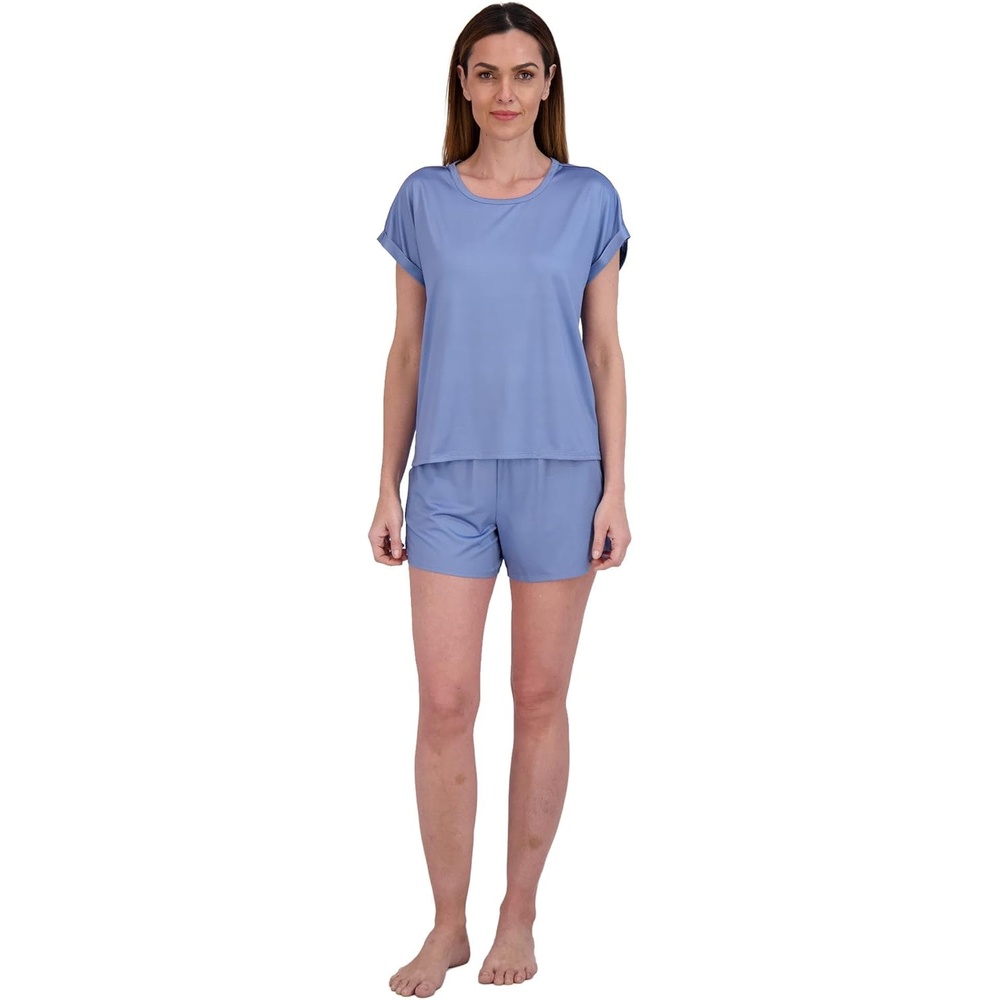 image:imageLucky Brand Womens 2 Piece Pajama Set Roll Sleeve Top amp Shorts Casual Sleepwear and Loungewear Cozy Soft PjsStonewash Blue