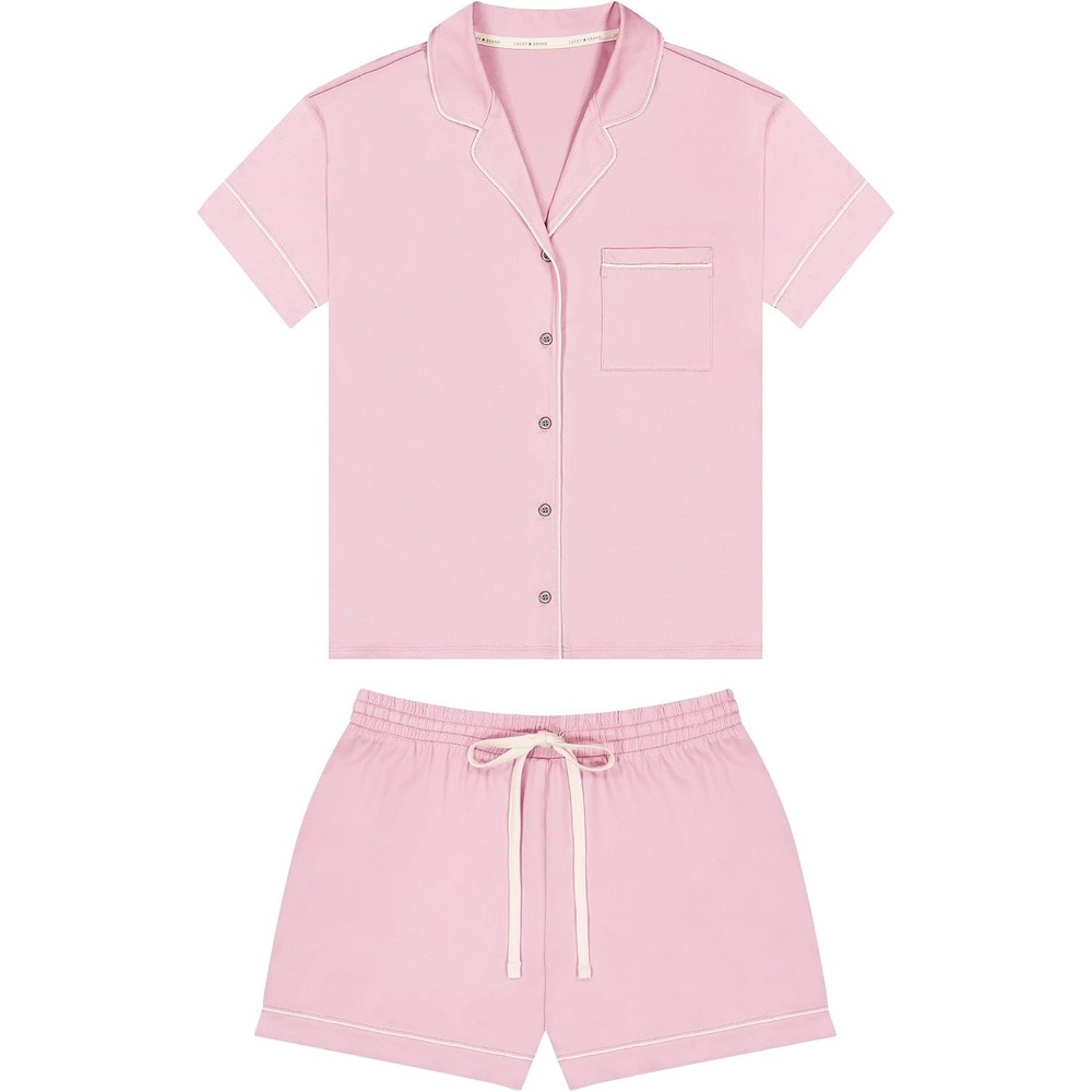 image:imageLucky Brand Womens Short Sleeve Top and Short Sleep Set 2Piece Soft Comfortable Pajama Set for Relaxed Nights and LoungingBleached Mauve