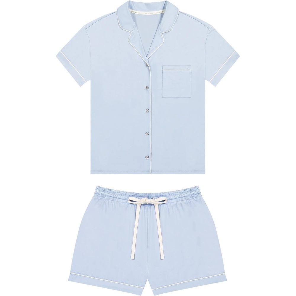 image:imageLucky Brand Womens Short Sleeve Top and Short Sleep Set 2Piece Soft Comfortable Pajama Set for Relaxed Nights and LoungingCelestial Blue
