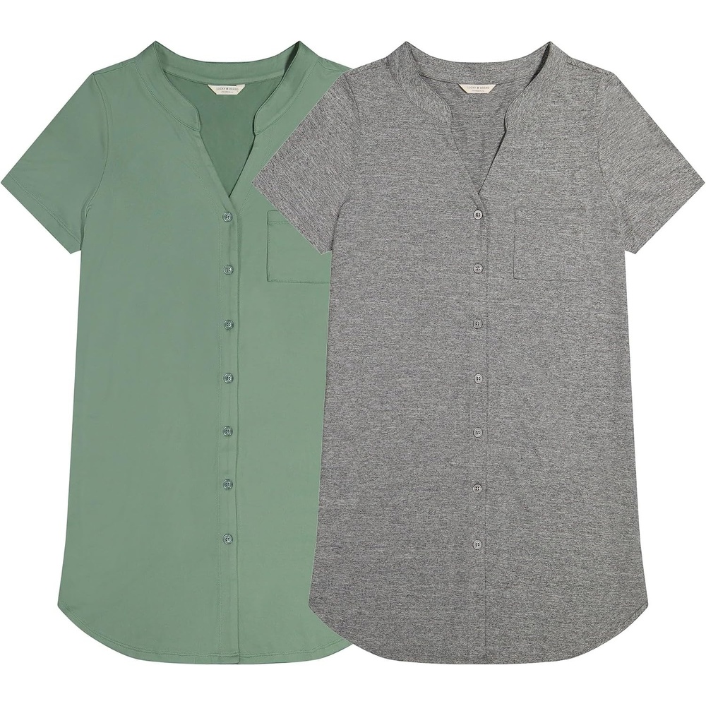 image:imageLucky Brand Womens Sleep Shirt Dress 2Pack Soft Comfortable Nightgown Style Sleepwear for Relaxed Nights and LoungingGreen Bay Dark Heather Grey