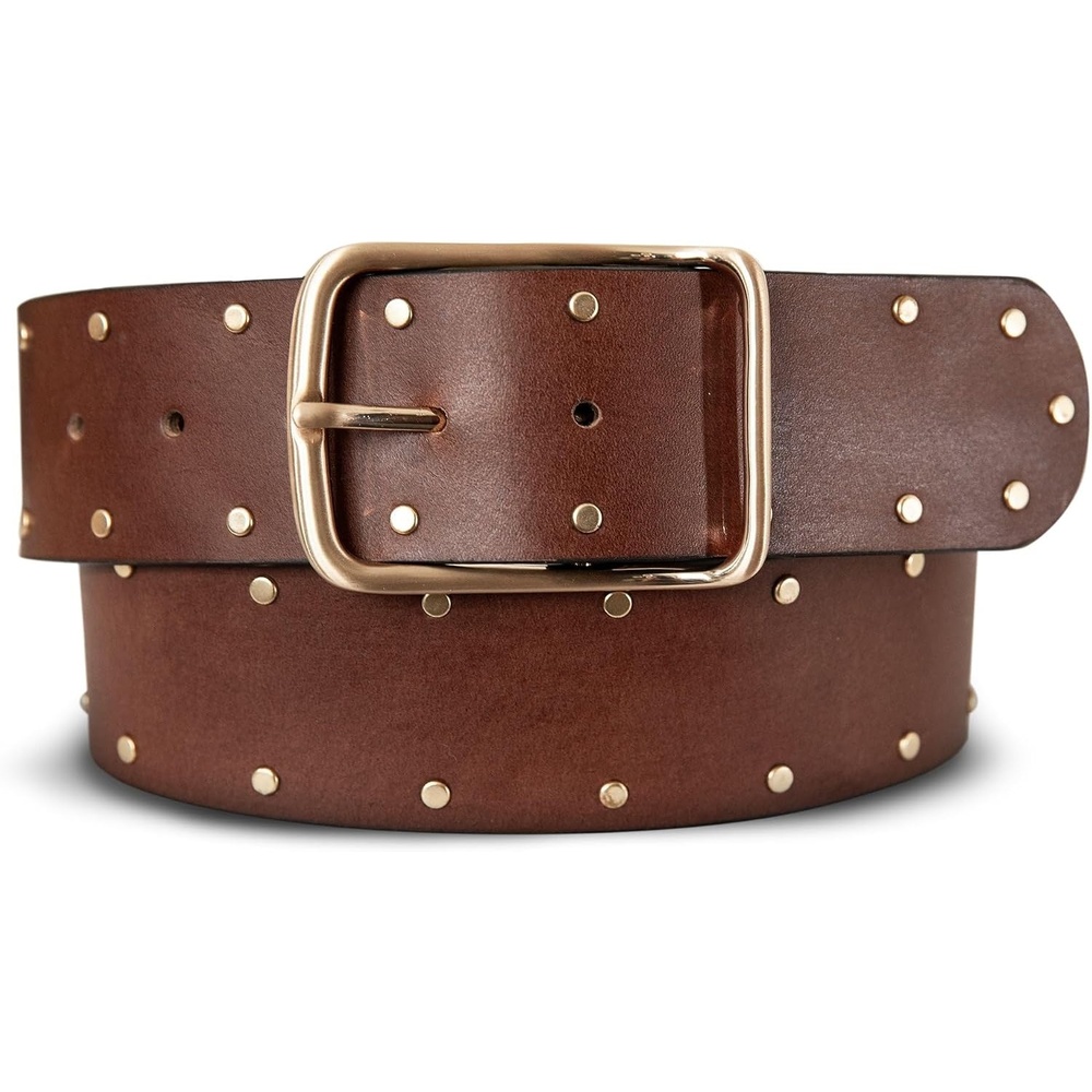 image:imageLucky Brand Womens Studded Leather Belt Stylish Classic Modern Jeans Pants Skirt DressWide Leather Studded Brown