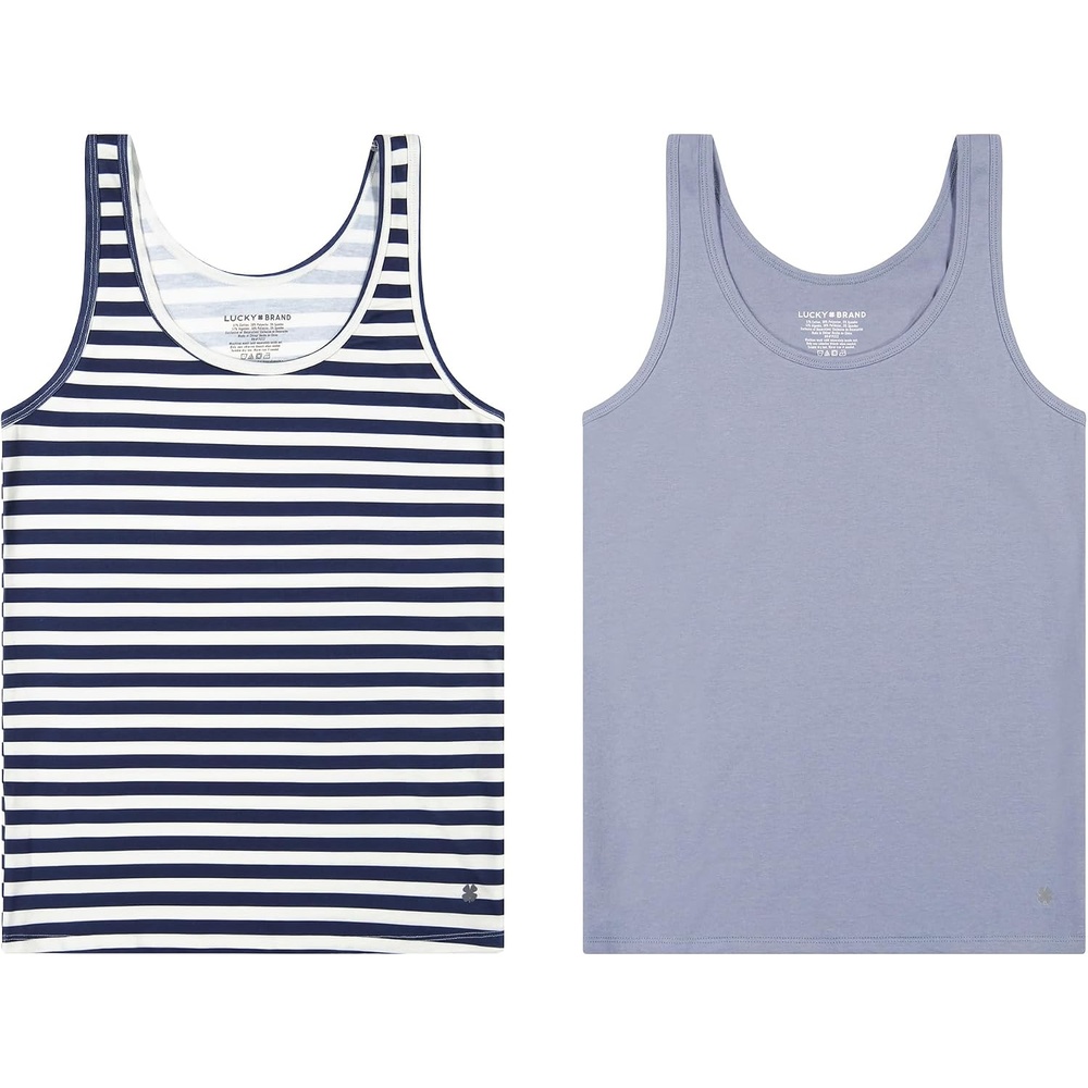 image:imageLucky Brand Womens Tank Top 2Pack Soft Cotton Blend Sleeveless Shirts for Everyday Wear Layering or LoungingBlueStripe Pack Stonewash BlueNavyWht Stripe