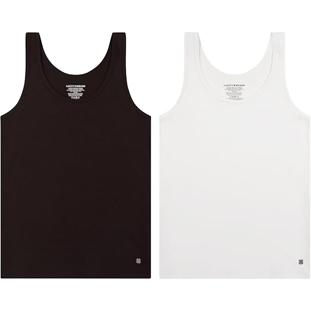 image:imageLucky Brand Womens Tank Top 2Pack Soft Cotton Blend Sleeveless Shirts for Everyday Wear Layering or LoungingTrue Basic Pack BlackWhite