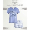 Lucky Brand Women’s 2 Piece Pajama Set, Roll Sleeve Top & Shorts, Casual Sleepwear and Loungewear, Cozy Soft Pjs(Blue Tie Dye)