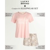 Lucky Brand Women’s 2 Piece Pajama Set, Roll Sleeve Top & Shorts, Casual Sleepwear and Loungewear, Cozy Soft Pjs(Peach)