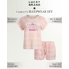 Lucky Brand Women’s 2 Piece Pajama Set, Roll Sleeve Top & Shorts, Casual Sleepwear and Loungewear, Cozy Soft Pjs(Pink Tie Dye)