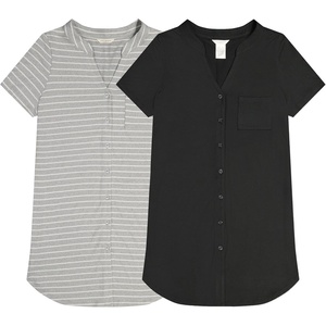 Lucky Brand Women’s Sleep Shirt Dress 2-Pack, Soft Comfortable Nightgown Style Sleepwear for Relaxed Nights and Lounging(Black / Heather Grey W/ Wht Stripes)