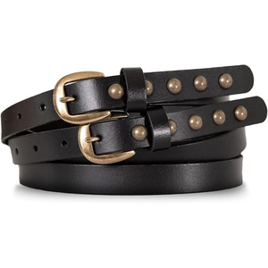 Lucky Brand Women’s Studded Leather Belt | Stylish | Classic | Modern | Jeans | Pants | Skirt | Dress(Double Buckle – Black)