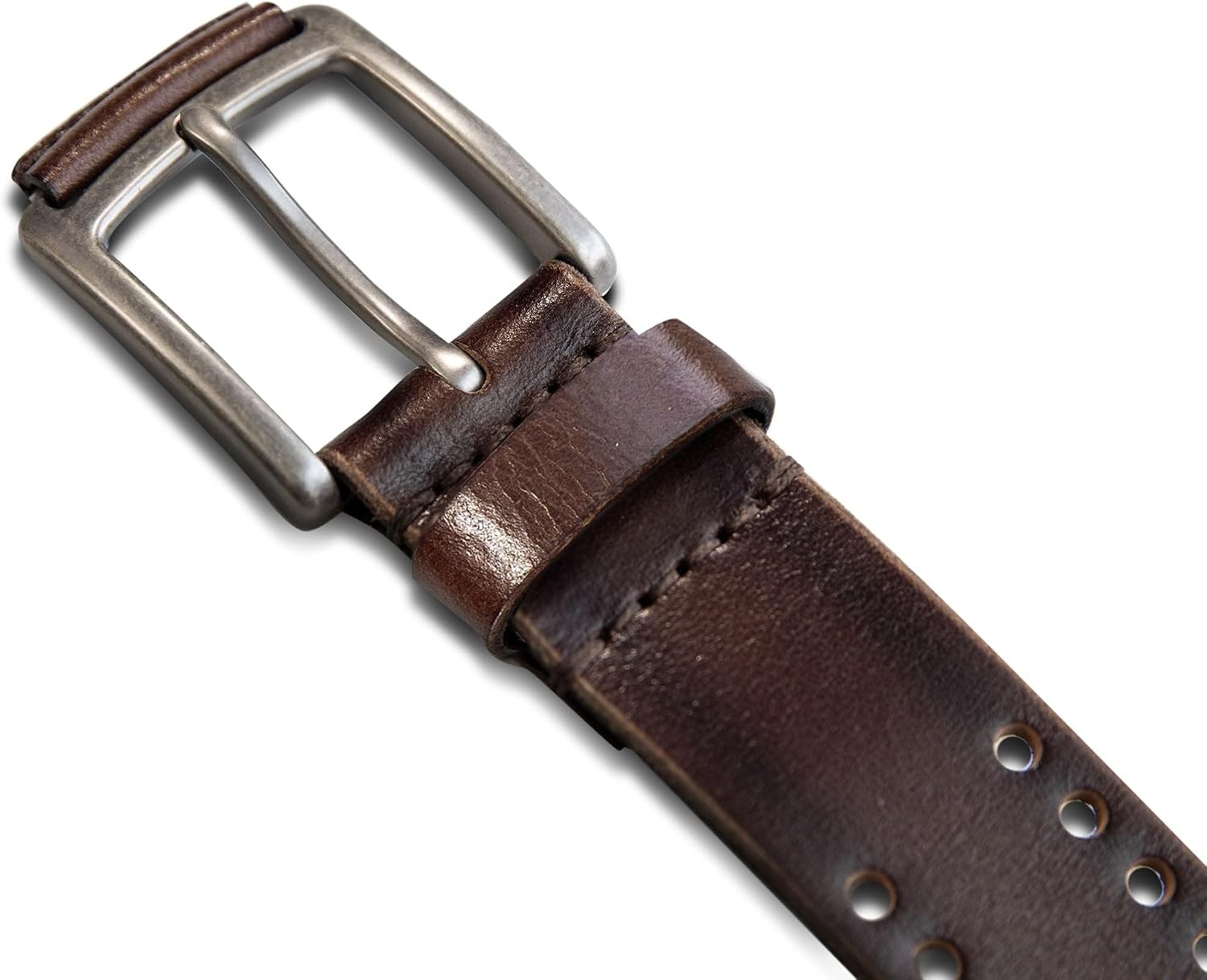 image:imageLucky Brand Mens Genuine Leather Belt  Classic  Casual  Everyday  Western  American Heritage  Metal BucklePerforated  Brown