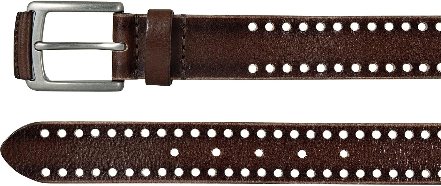 image:imageLucky Brand Mens Genuine Leather Belt  Classic  Casual  Everyday  Western  American Heritage  Metal BucklePerforated  Brown
