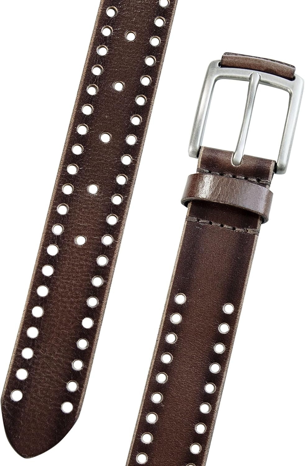 image:imageLucky Brand Mens Genuine Leather Belt  Classic  Casual  Everyday  Western  American Heritage  Metal BucklePerforated  Brown