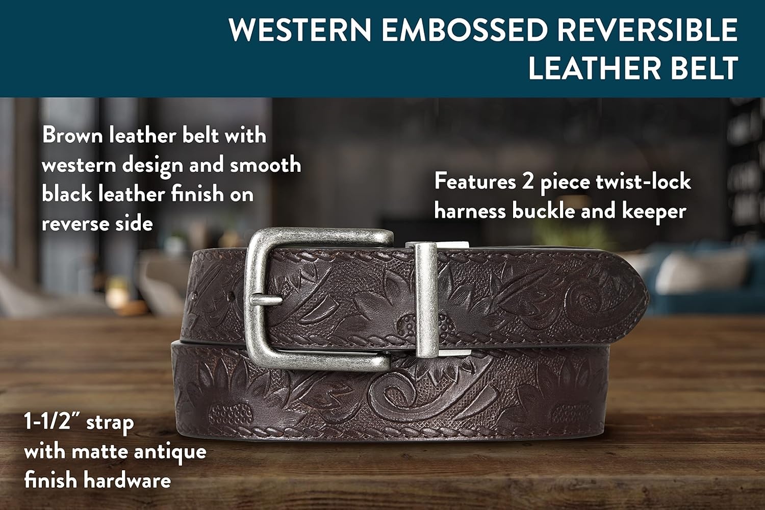 image:imageLucky Brand Mens Reversible Leather Belt 2in1 Classic Everyday Business Work Dress Casual Metal BuckleWestern Reversible BrownBlack