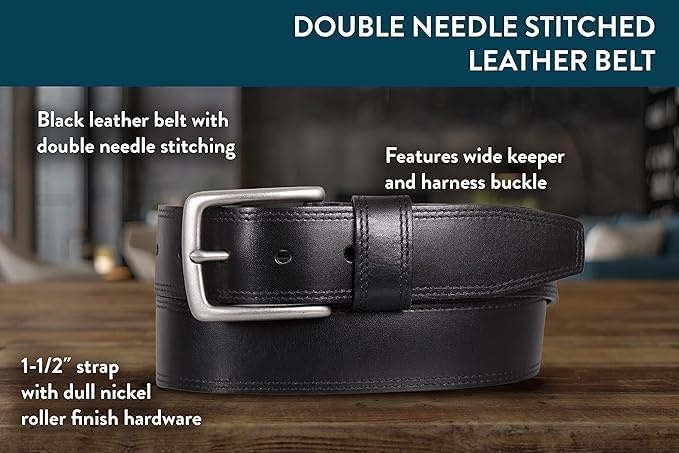 image:imageLucky Brand Mens Stitched Genuine Leather Belt Classic Casual Dress Everyday Western Metal BuckleDouble Stitch Black