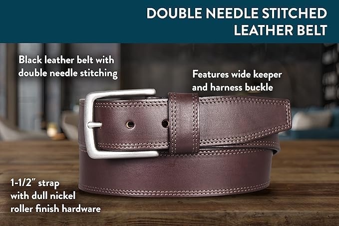 image:imageLucky Brand Mens Stitched Genuine Leather Belt Classic Casual Dress Everyday Western Metal BuckleDouble Stitch Brown