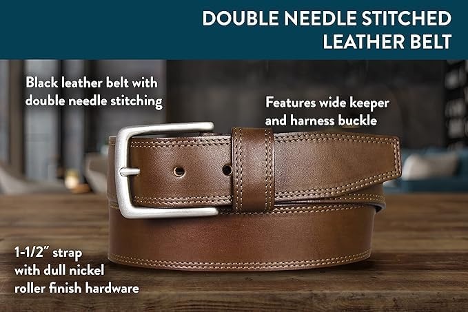 image:imageLucky Brand Mens Stitched Genuine Leather Belt Classic Casual Dress Everyday Western Metal BuckleDouble Stitch Tan