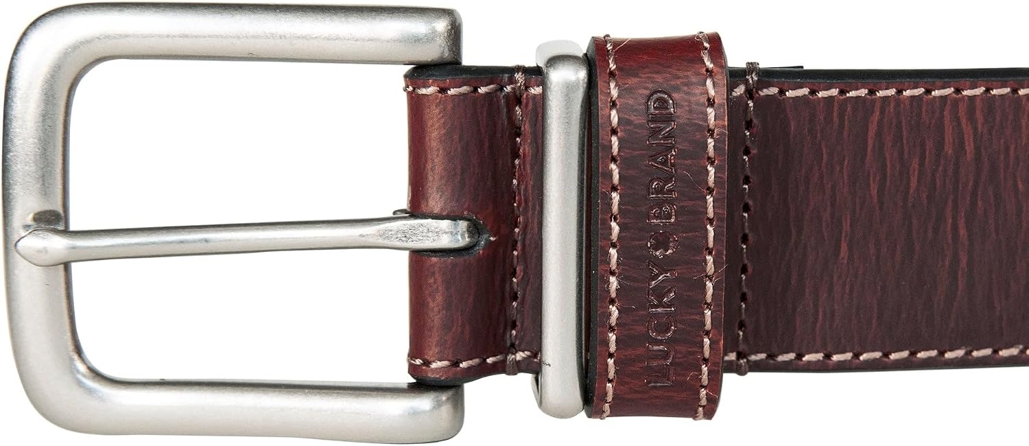 image:imageLucky Brand Mens Stitched Genuine Leather Belt Classic Casual Dress Everyday Western Metal BuckleLeather Keeper Brown