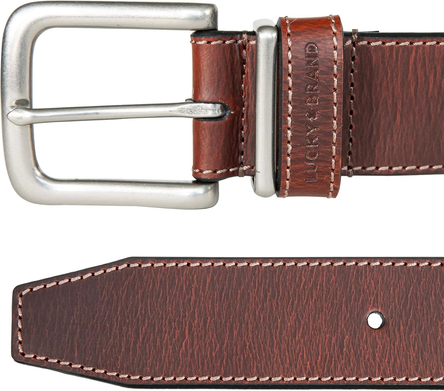 image:imageLucky Brand Mens Stitched Genuine Leather Belt Classic Casual Dress Everyday Western Metal BuckleLeather Keeper Tan