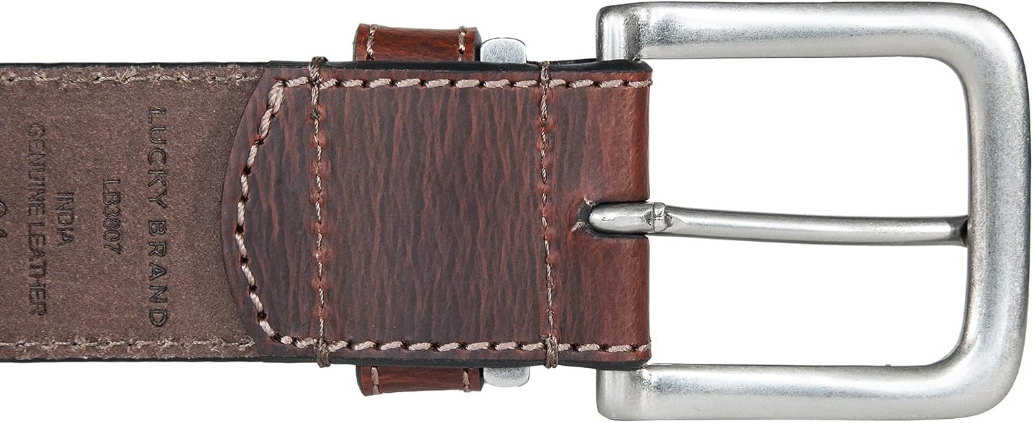 image:imageLucky Brand Mens Stitched Genuine Leather Belt Classic Casual Dress Everyday Western Metal BuckleLeather Keeper Tan