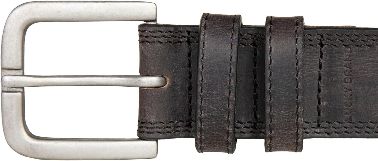 image:imageLucky Brand Mens Stitched Genuine Leather Belt Classic Casual Dress Everyday Western Metal BuckleTriple Needle Stitch Black