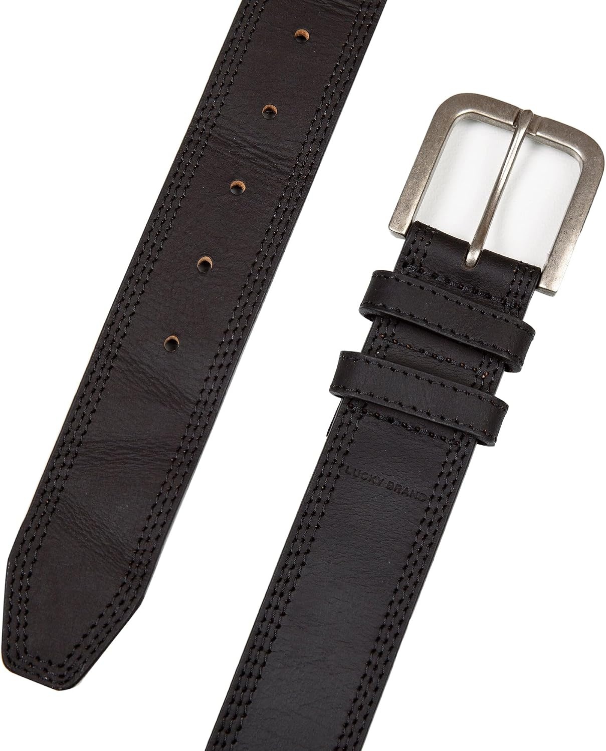 image:imageLucky Brand Mens Stitched Genuine Leather Belt Classic Casual Dress Everyday Western Metal BuckleTriple Needle Stitch Black