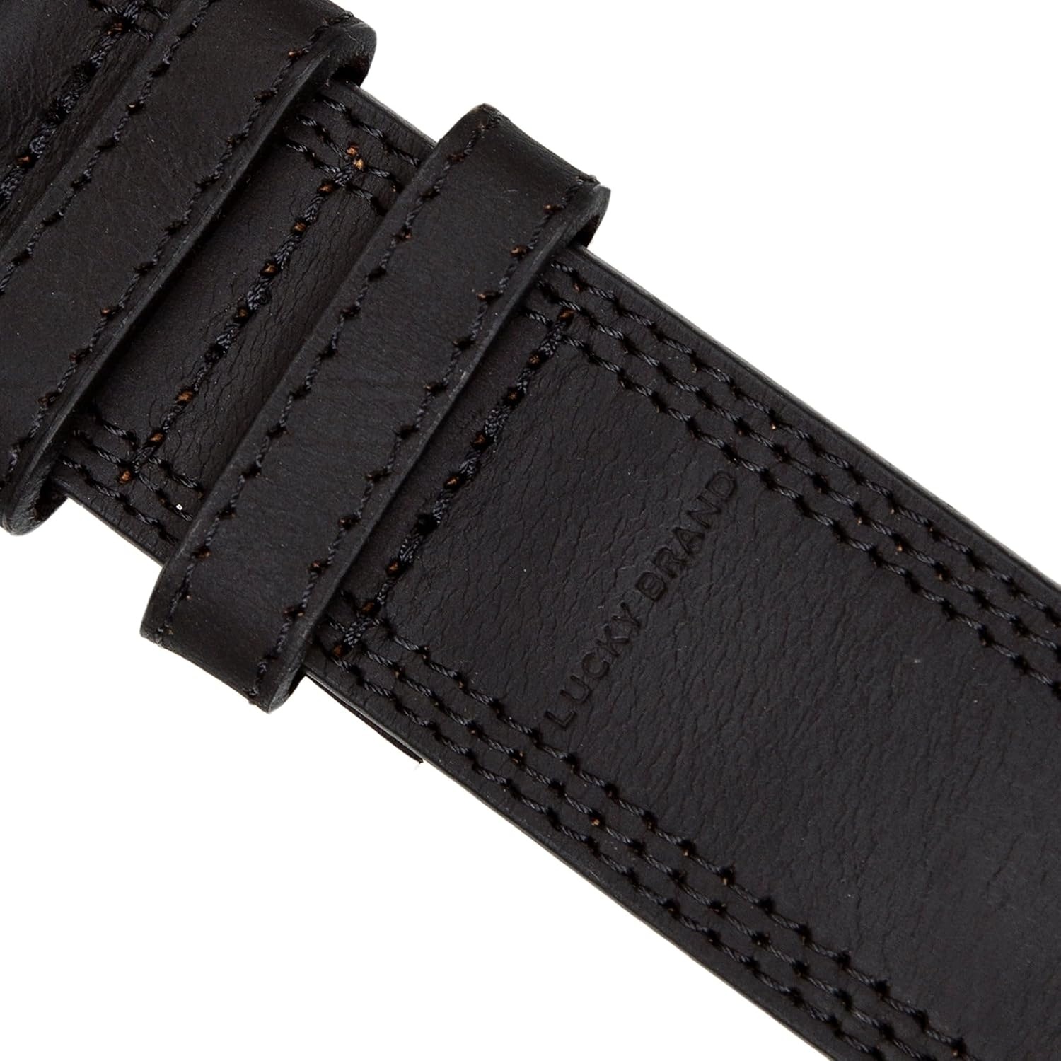 image:imageLucky Brand Mens Stitched Genuine Leather Belt Classic Casual Dress Everyday Western Metal BuckleTriple Needle Stitch Black