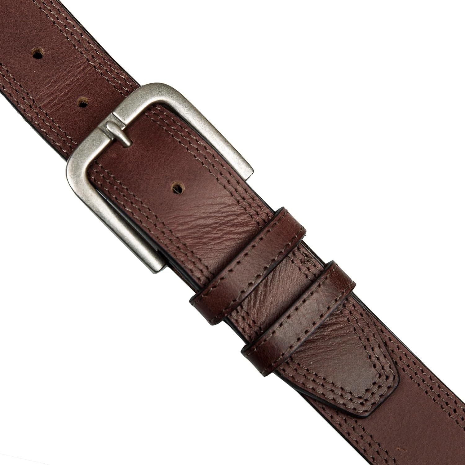 image:imageLucky Brand Mens Stitched Genuine Leather Belt Classic Casual Dress Everyday Western Metal BuckleTriple Needle Stitch Brown