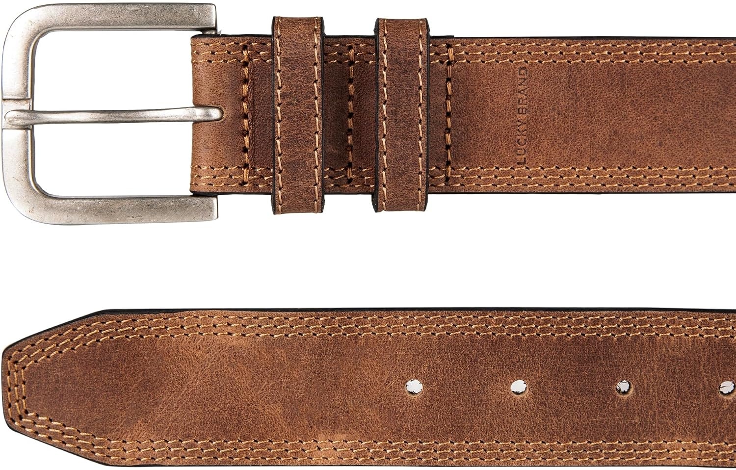 image:imageLucky Brand Mens Stitched Genuine Leather Belt Classic Casual Dress Everyday Western Metal BuckleTriple Needle Stitch Tan