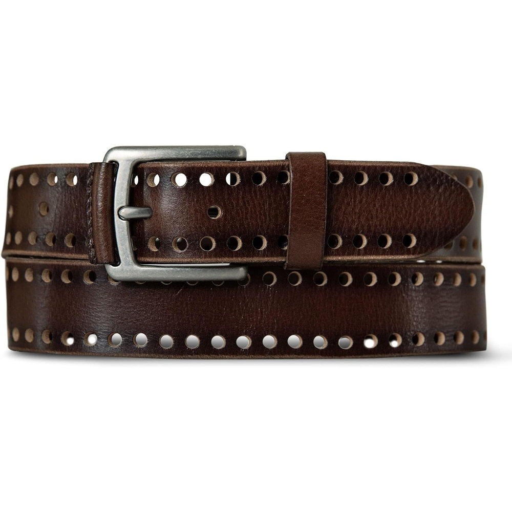 image:imageLucky Brand Mens Genuine Leather Belt  Classic  Casual  Everyday  Western  American Heritage  Metal BucklePerforated  Brown