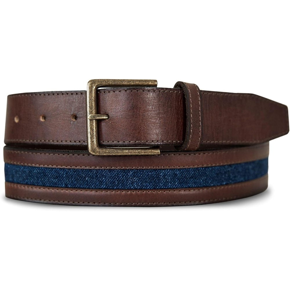 image:imageLucky Brand Mens Jeans Leather Belt Classic Casual Dress Everyday American Heritage Genuine Leather Metal BuckleDenim Inlay Brown