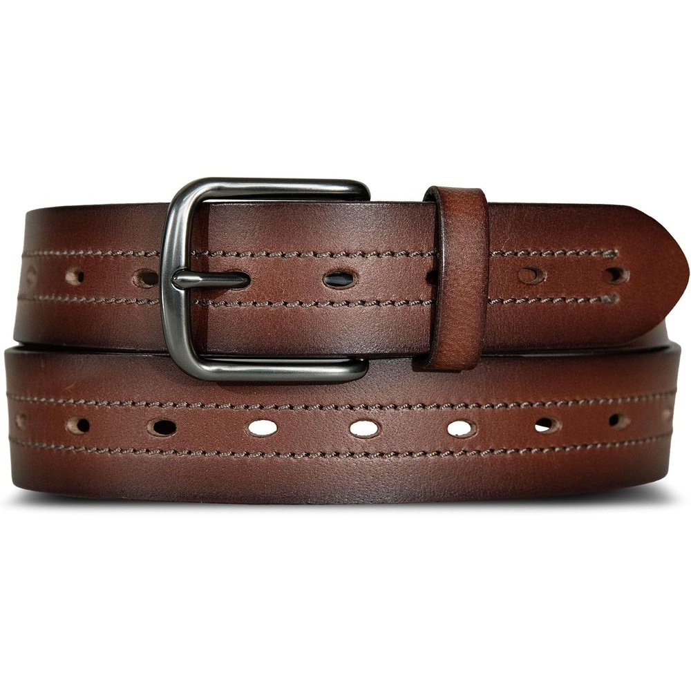 image:imageLucky Brand Mens Stitched Genuine Leather Belt Classic Casual Dress Everyday Western Metal BuckleStitch Detail Brown