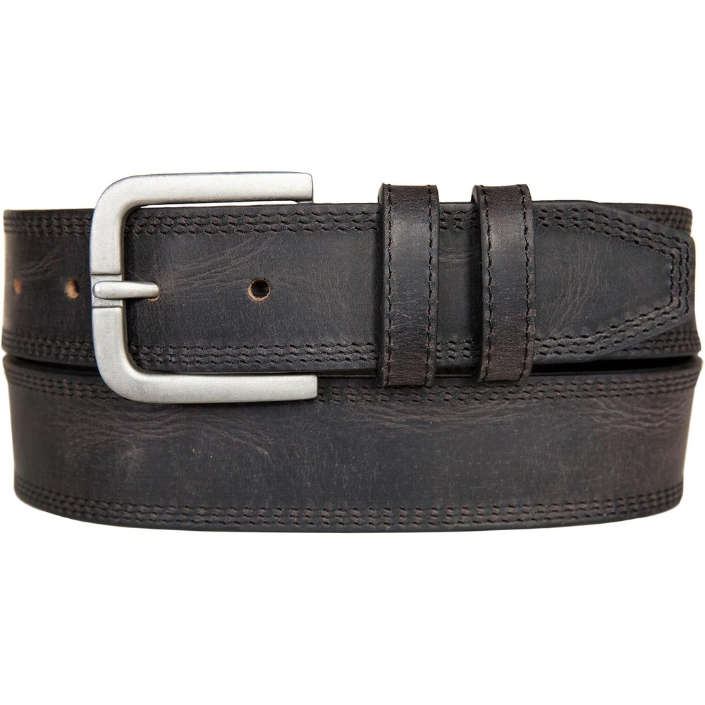 image:imageLucky Brand Mens Stitched Genuine Leather Belt Classic Casual Dress Everyday Western Metal BuckleTriple Needle Stitch Black