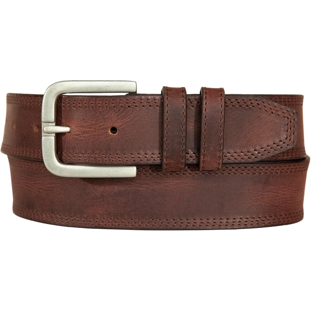 image:imageLucky Brand Mens Stitched Genuine Leather Belt Classic Casual Dress Everyday Western Metal BuckleTriple Needle Stitch Brown