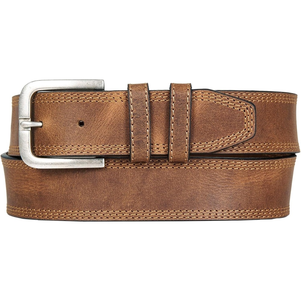 image:imageLucky Brand Mens Stitched Genuine Leather Belt  Classic  Casual  Dress  Everyday  Western  Metal BuckleTriple Needle Stitch  Tan