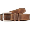 Lucky Brand Men’s Stitched Genuine Leather Belt | Classic | Casual | Dress | Everyday | Western | Metal Buckle(Triple Needle Stitch – Tan)