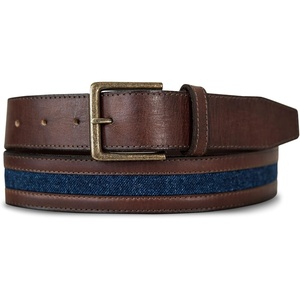 Lucky Brand Men’s Jeans Leather Belt| Classic| Casual| Dress| Everyday| American Heritage| Genuine Leather| Metal Buckle(Denim Inlay – Brown)
