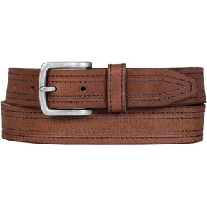 Lucky Brand Men’s Stitched Genuine Leather Belt | Classic | Casual | Dress | Everyday | Western | Metal Buckle(Antiqued Leather – Tan)