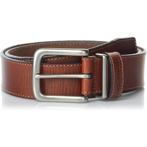 Lucky Brand Men’s Stitched Genuine Leather Belt | Classic | Casual | Dress | Everyday | Western | Metal Buckle(Leather Keeper – Tan)