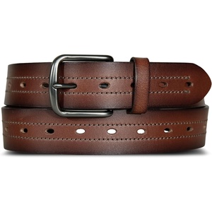 Lucky Brand Men’s Stitched Genuine Leather Belt | Classic | Casual | Dress | Everyday | Western | Metal Buckle(Stitch Detail – Brown)