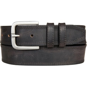 Lucky Brand Men’s Stitched Genuine Leather Belt | Classic | Casual | Dress | Everyday | Western | Metal Buckle(Triple Needle Stitch – Black)