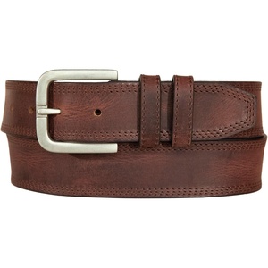 Lucky Brand Men’s Stitched Genuine Leather Belt | Classic | Casual | Dress | Everyday | Western | Metal Buckle(Triple Needle Stitch – Brown)